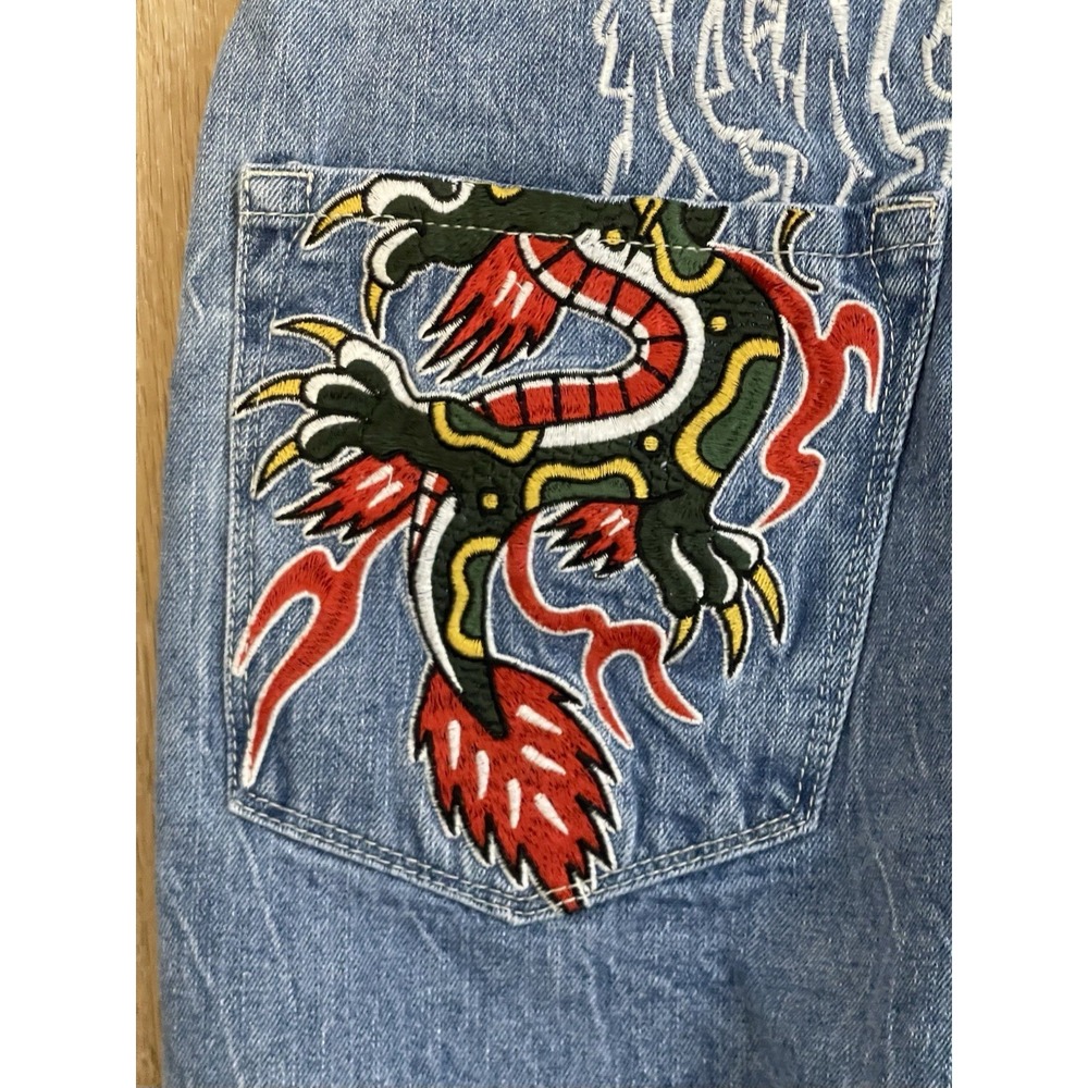 Ninth Hall Jeans Ambush Dragon Embroidered Y2K Skater Baggy Streetwear Graffiti - Picture 7 of 12